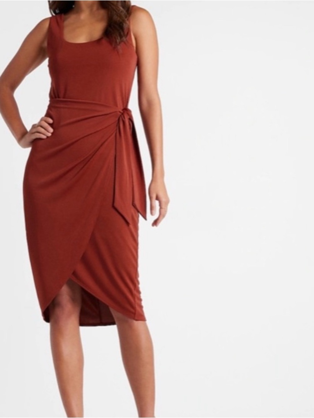 Express Rust Tie-Waist Sleeveless Midi Dress